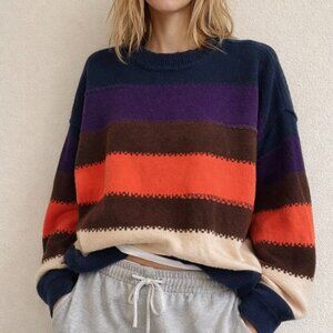 vintage  women's knit sweater Y2K multicolor striped size Med pullover retro